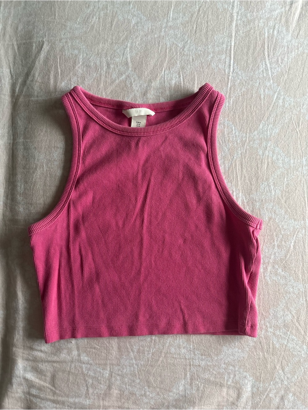 H&M Ribbed Cropped Tank Top - Bright Pink